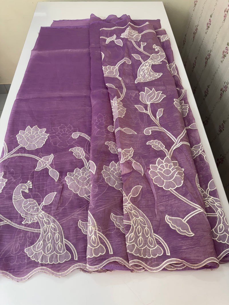 Crush Organza Applique work saree MS14987