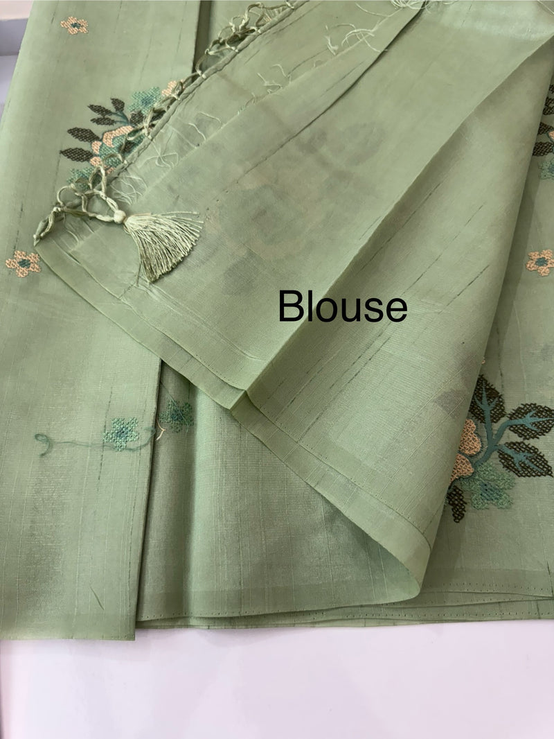 Blended matka tussar silk saree with embroidery - MS90654 DuskyGreen