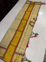 Kerala Golden tissue saree Lines - Pink & Green