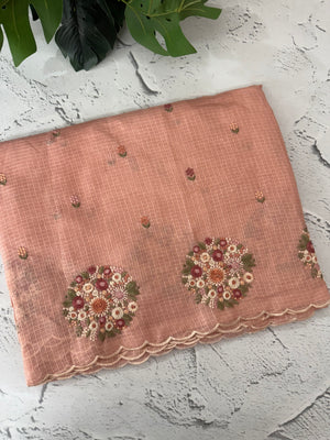 Kota checks saree with embroidery MS7645 PastelPeach