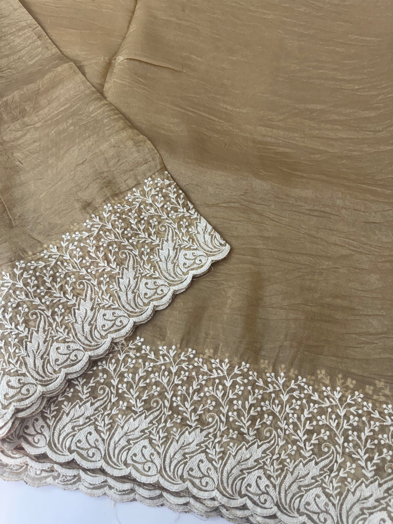 Crush Organza embroidery saree MS9739- Beige