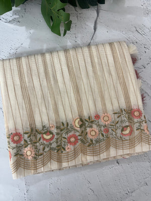 Mul chanderi saree with embriodery & zari lines MSH272
