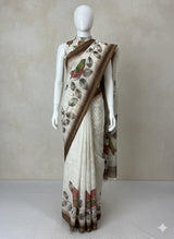 Semi tussar saree with hand painting, kanta embroidery and Pita work MS3433