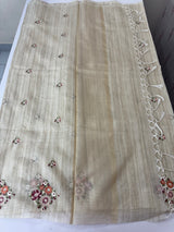 Silky kota embroidery saree with One side border MSK876(3)- Beige