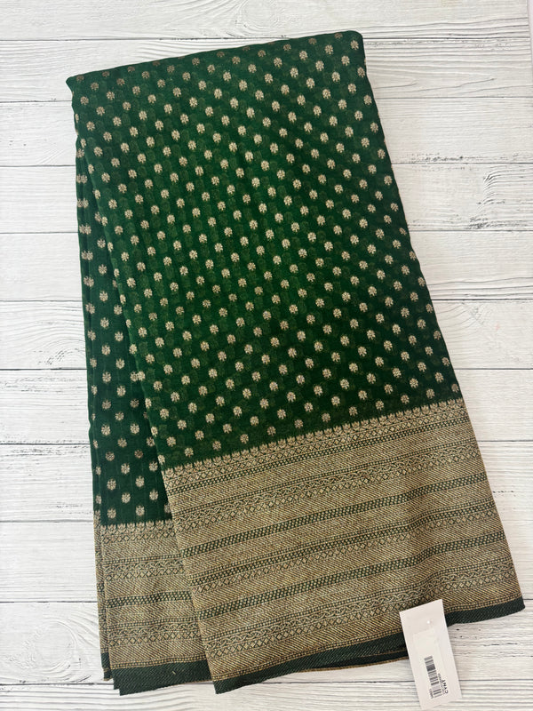 Semi banarasi Khaddi Georgette saree - MS1476 BottleGreen