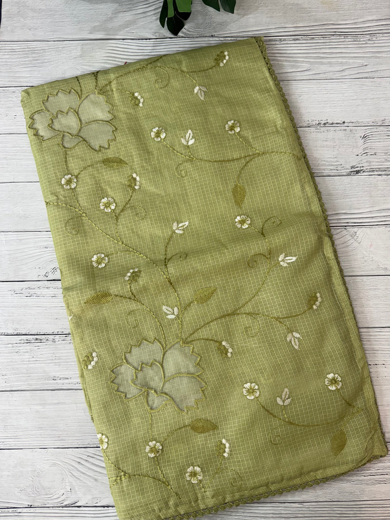 Soft kota silk saree with embriodery and organza applique work  MS14509- Green