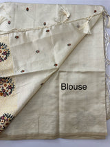 Blended tussar saree with embroidery- MSH890 Cream