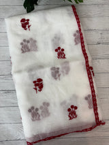 Soft kota checks saree with embroidery - SVTS29 white & red