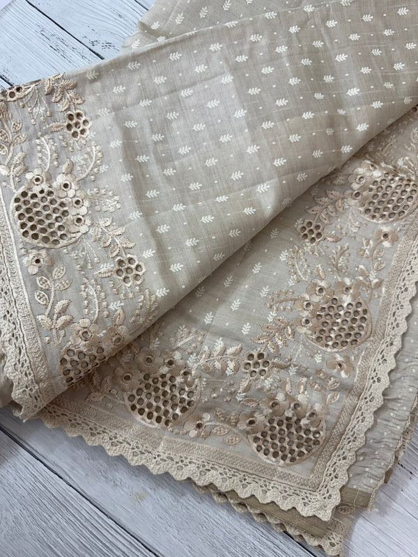 Cutwork blended tussar saree   - Cream MS5222