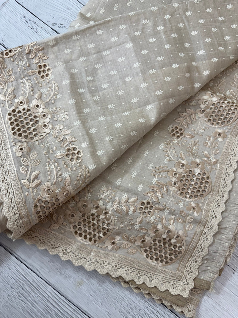 Cutwork blended tussar saree   - Cream MS5222