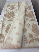 Mul chanderi tissue applique work saree MSH177