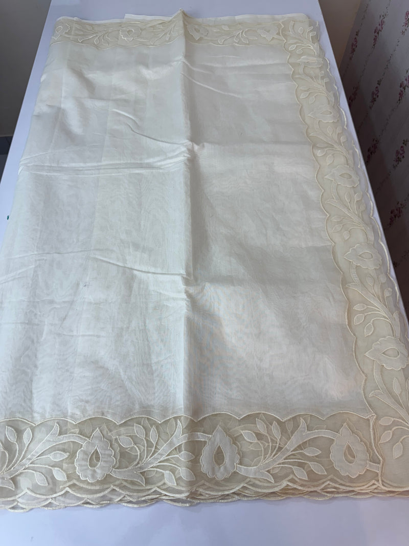 Mul chanderi saree with applique borders MSH111 -Offwhite