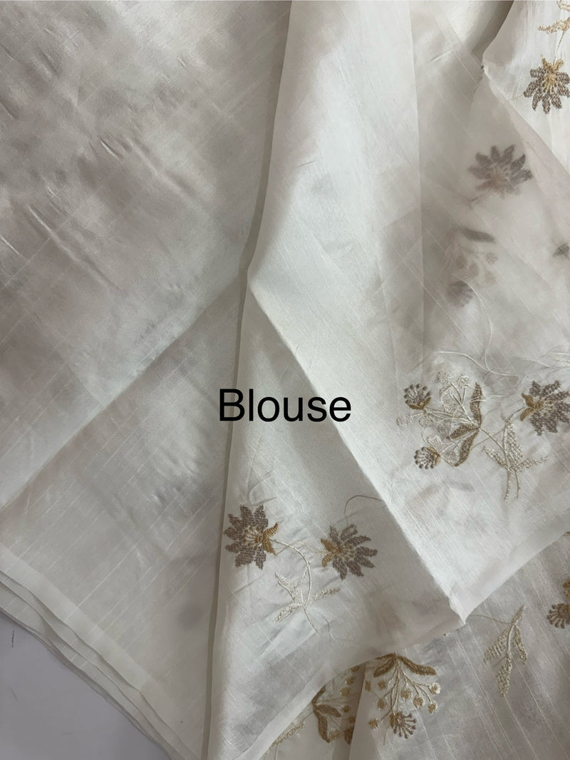 Crushed Blended tussar silk saree with embroidery- MSB7654 White