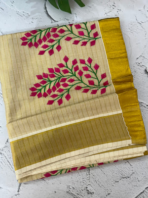 Kerala tissue embroidery saree - VOP2