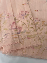 Supernet saree with embroidery and handpaintingwork MSH104- PastelPeach