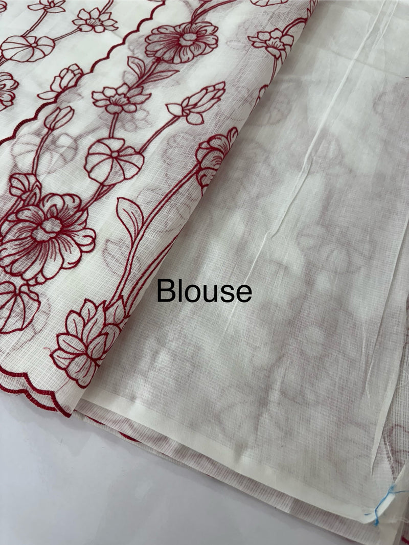 Netkota embriodery saree  MSH119 Red & White