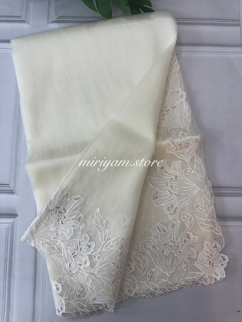 Tissue Organza cutwork sarees FBLK154 Offwhite