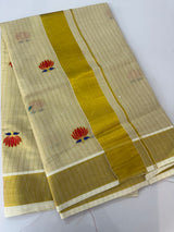 Kerala cotton saree lines - lotus embroidery