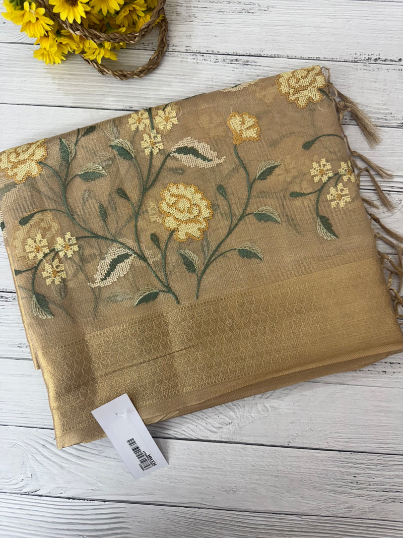 Tissue Silk Saree with Cross Stitch Embroidery MS8933
