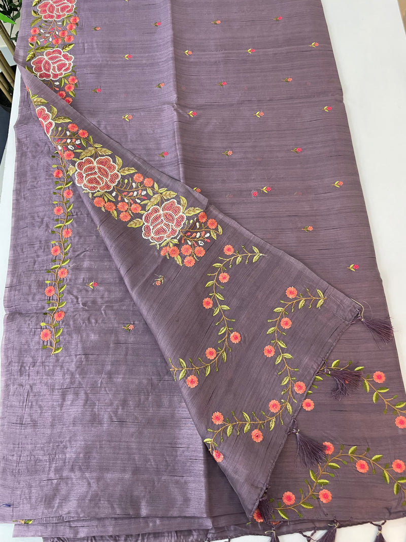 Blended tussar silk saree with embroidery SNFNRCY Mauve