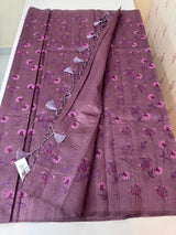 Crushed Blended tussar silk saree with embroidery- MSB7654 Mauve