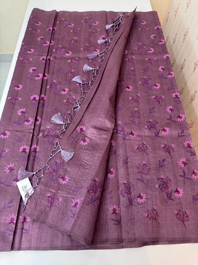 Crushed Blended tussar silk saree with embroidery- MSB7654 Mauve