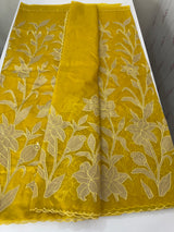 Semi organza saree with appliqué work - MSH906 DarkYellow