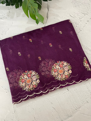 Kota checks saree with embroidery MS7645 Wine