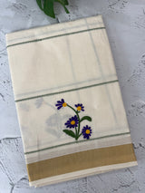 Kerala embroidery cotton saree - Poovili 2