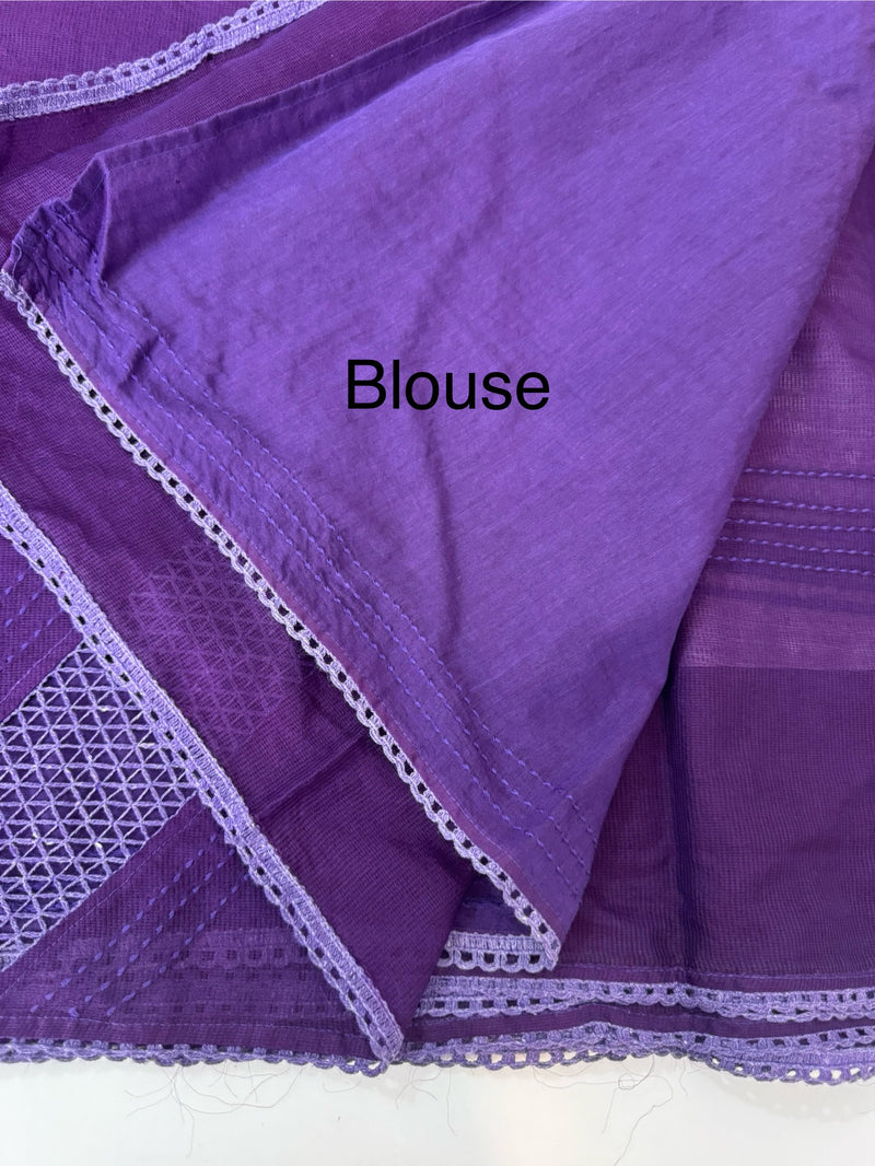 Supernet saree with crochet work and lace border MCJ5433 - Purple(Design - Diagonal Crochet)