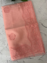 Viscose Organza saree with applique work-MSH101 (2) Peach