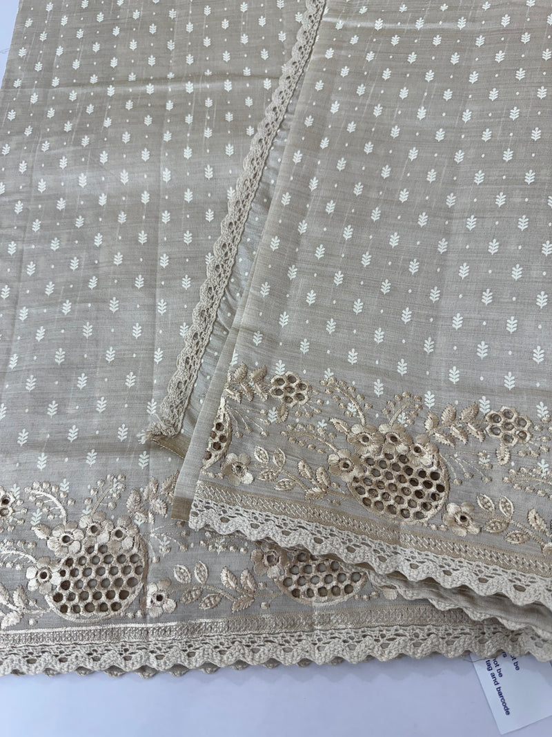 Cutwork blended tussar saree   - Cream MS5222