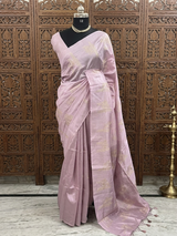 Tussar finish soft silk saree with thread embroidery MTS568 Pastel OnionPink