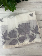 Tissue mix soft silk saree with applique work MTSS5432 White to Grey