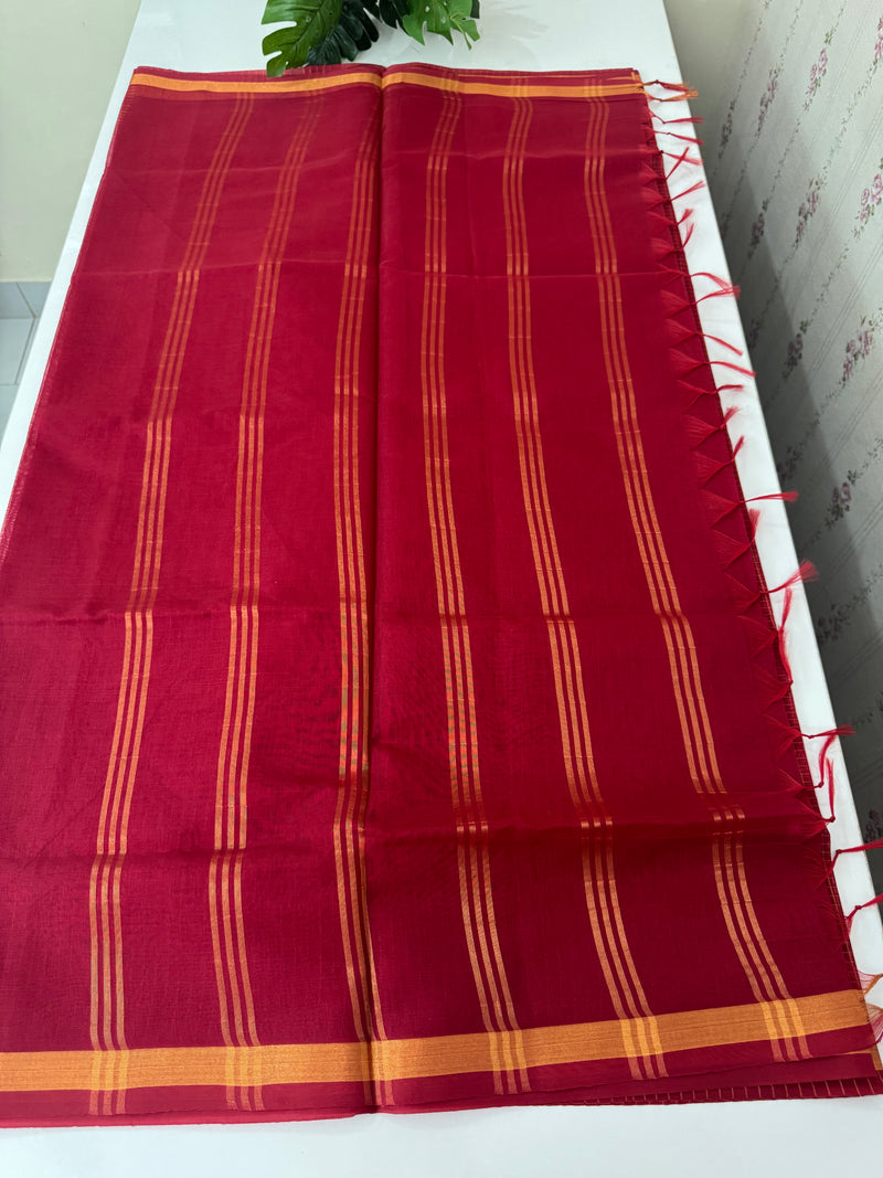 Mangalagiri Silk Cotton Saree with zari checks MS90321 Maroon