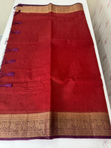 Jute silk sarees with contrast pallu & blouse MJL396 Rust to Wine