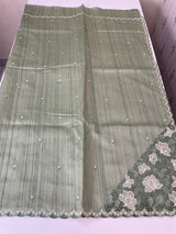 Cutwork Semi tussar saree MTSS674 DuskyGreen