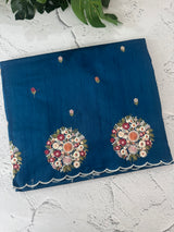 Blended tussar silk saree with embroidery- MS1072 TealBlue