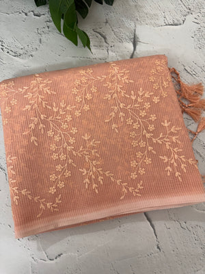 Moonga checks saree with embroidery MSH219 Peach