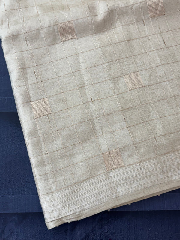 Blended tussar saree with embriodery - MS8665 Cream