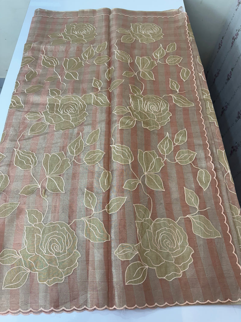 Tissue Silk applique work saree MSH133 Design 1- Peach