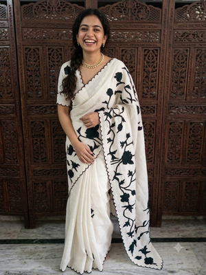 Tissue cotton applique work saree MS6743(1)- Black