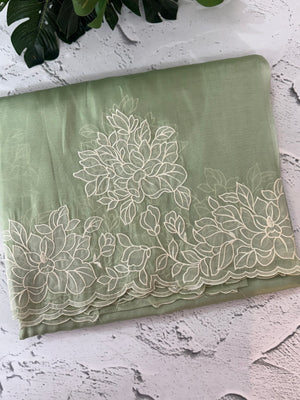 Tissue mix soft Organza saree with applique work MSCK38 DustyGreen