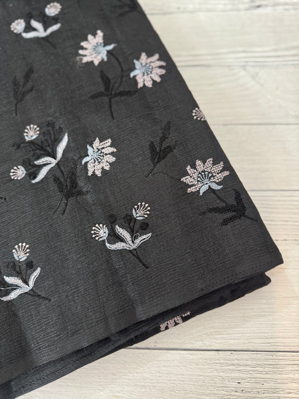 Crushed Blended tussar silk saree with embroidery- MSB7654 Black