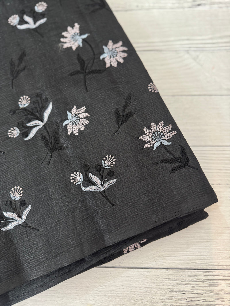 Crushed Blended tussar silk saree with embroidery- MSB7654 Black