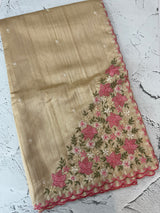 Blended tussar silk saree with embroidery- MS1072 Beige to Pink