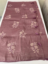 Soft Crush Organza Applique work saree with tissue applique work MS14978 Mauve