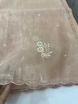 Tissue silk saree with foil work and cutdana scalloped border MTSS432- NudePink