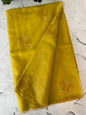 Organza saree with embroidery - MSH375 GreenyYellow