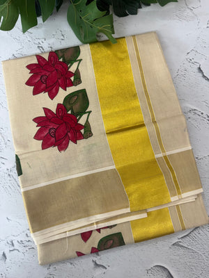 Kerala tissue printed saree
